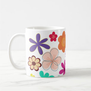 Caneca De Café Retro Floral T-Shirt – Colorful Groovy Flowers Des