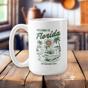 Caneca De Café Retro Florida Alligator Palm Trees Sunset