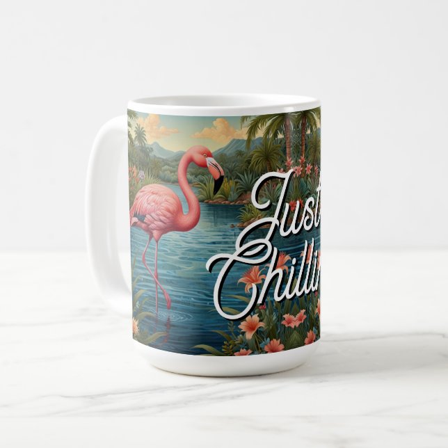 Caneca De Café Retro fofo flamingo rosa paraíso tropical   (Frente Esquerda)