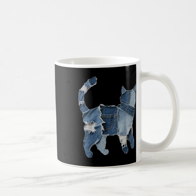 Caneca De Café Retro Funny Denim Patch Animal Cat Print  (Direita)