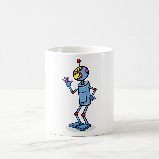 Caneca De Café Retro Futuristic Robot Character Waving (Criador carregado)