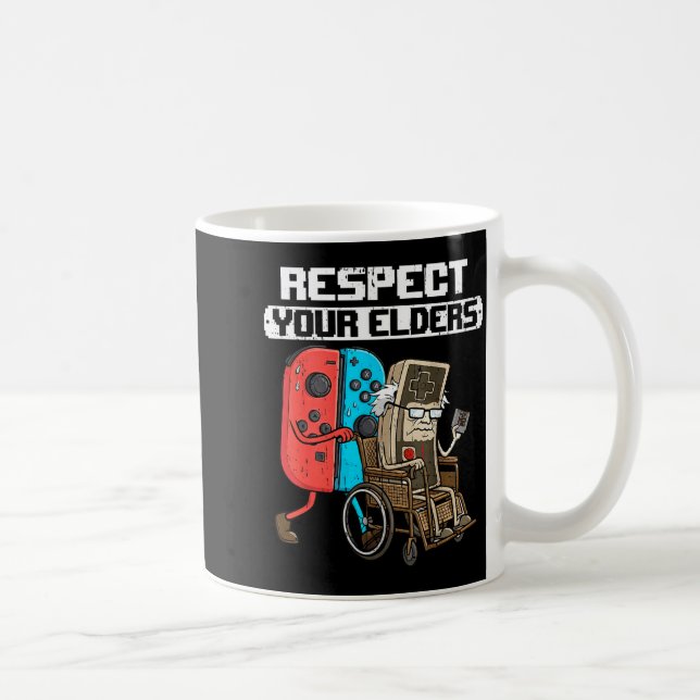 Caneca De Café Retro Gaming Funny Gamer Controller 80s Respect Yo (Direita)