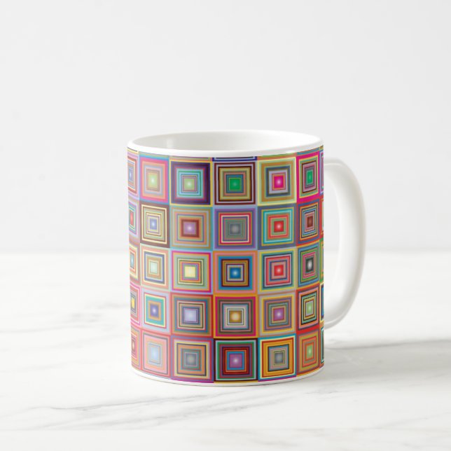 Caneca De Café Retro Geometric Square Tile Pattern (Frente Esquerda)