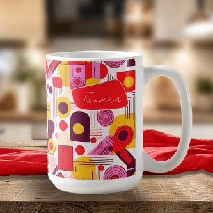 Caneca De Café Retro Geométrico Abstrato Pat#13 Red Orange ID1067
