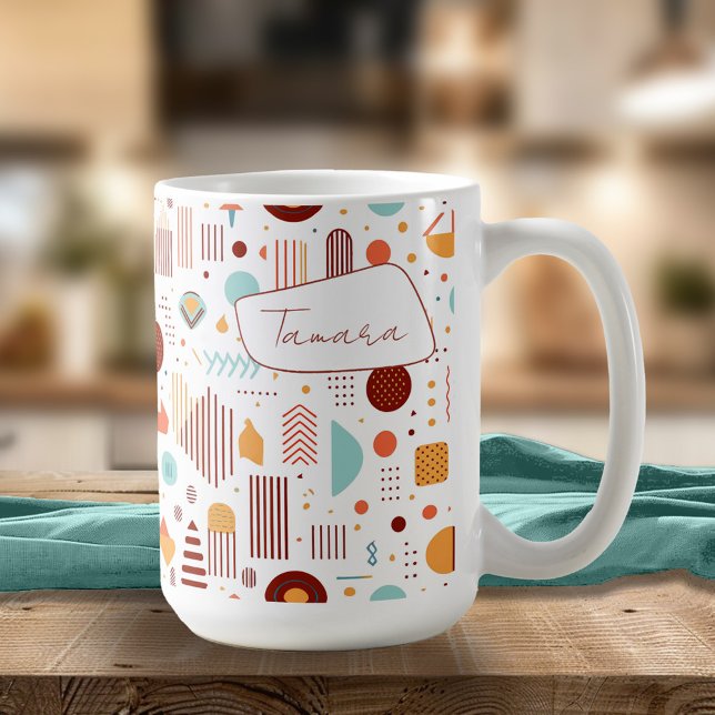 Caneca De Café Retro Geométrico Abstrato Pat#5 Brick Dourado ID10 (Criador carregado)