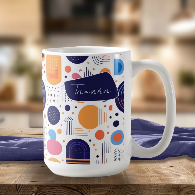 Caneca De Café Retro Geométrico Abstrato Pat#7 Indigo ID1067 (Criador carregado)