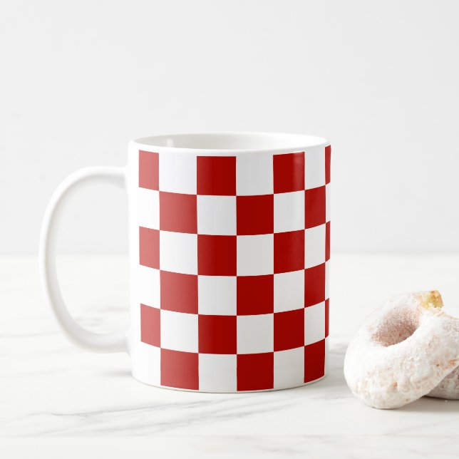 Caneca De Café Retro geométrico branco-vermelho-quadrado (Com Donut)