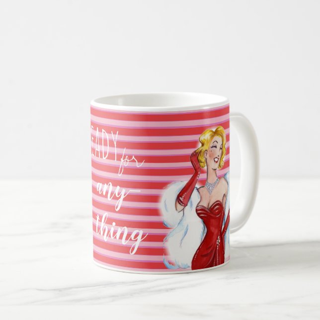Caneca De Café Retro Glamour and Red Stripes Motivational (Frente Esquerda)