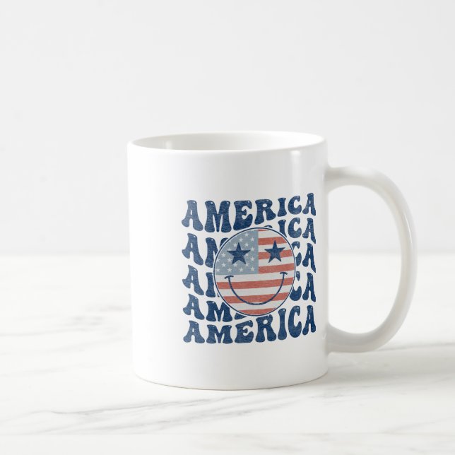 Caneca De Café Retro Groovy America Usa Sorri Face Patriótica 4º (Direita)