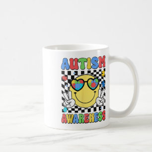 Caneca De Café Retro Groovy Autismo Consciência Hippie Smile Face