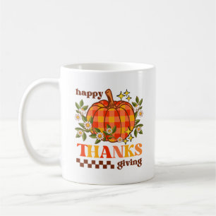 Caneca De Café Retro Groovy Checkered Pumpkin Daisy