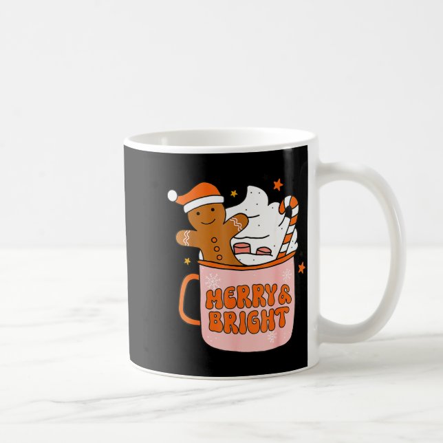 Caneca De Café Retro Groovy Merry And Bright Gingerbread Christma (Direita)