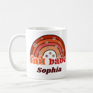 Caneca De Café Retrô Groovy Outono Bebê Arco-íris com Margaridas