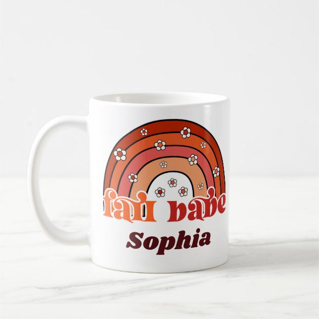 Caneca De Café Retrô Groovy Outono Bebê Arco-íris com Margaridas  (Esquerda)