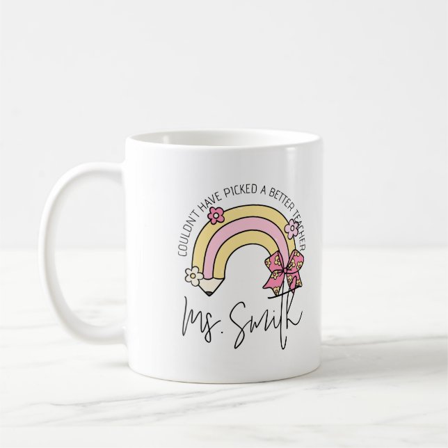 Caneca De Café Retro Groovy Pencil Rainbow Teacher Appreciation (Esquerda)