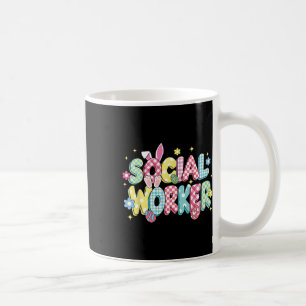 Caneca De Café Retro Groovy Social Worker Bunny Ear Engraçado Pás