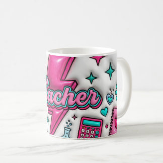 Caneca De Café Retro Groovy Teacher Pink and Teal 11oz Mug