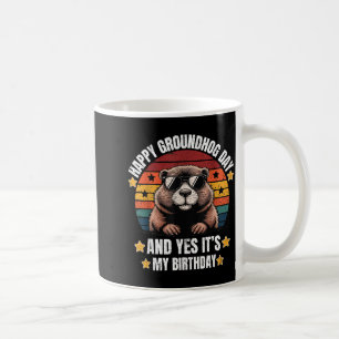 Caneca De Café Retro Groundhog Sungles Aniversário Feliz Groundho