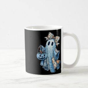 Caneca De Café Retro Halloween Blue Denim Ghost Spooky Ghost Ghos