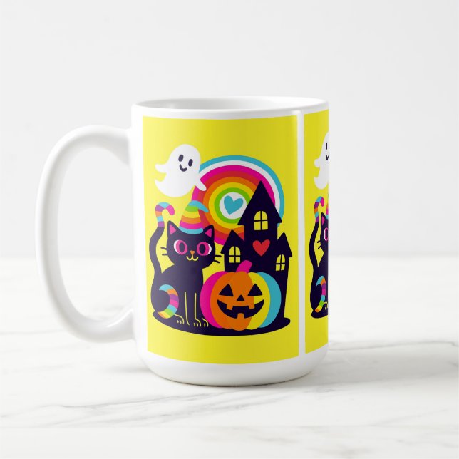 Caneca De Café Retro Halloween Kawaii Black Cat, design de Abóbor (Esquerda)