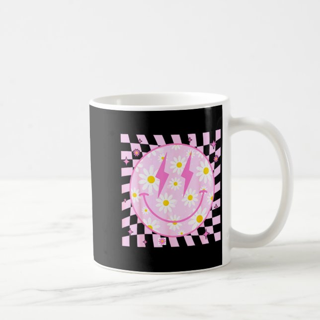 Caneca De Café Retro Happy Smile Face Checkered Pattern Nk Daisy  (Direita)