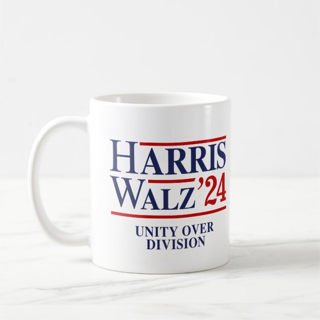 Caneca De Café Retro Harris Walz '24 - Unity over Division (Esquerda)