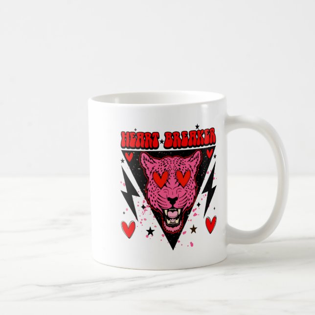 Caneca De Café Retro Heart Breaker Valentines Day Tiger Love  (Direita)