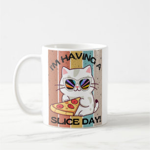 Caneca De Café Retro Kawaii gato giro comendo pizza