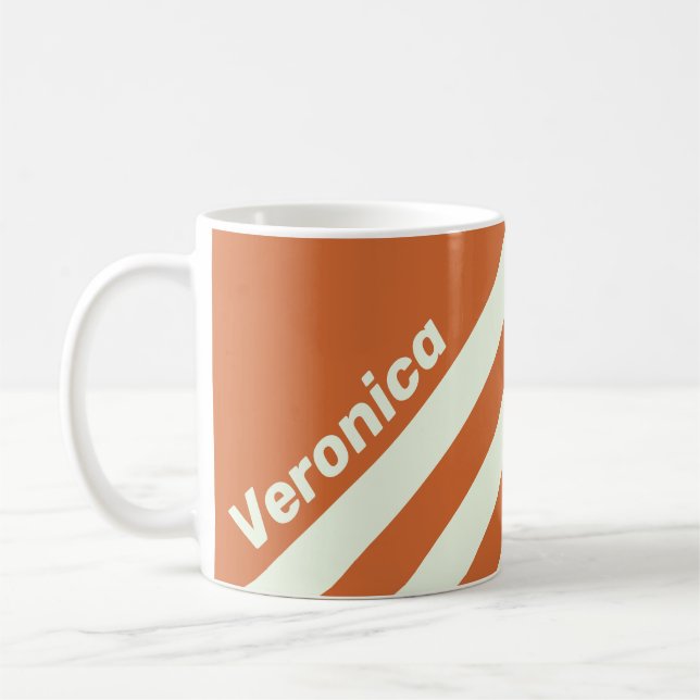 Caneca De Café Retro Laranja Três Listras com Nome (Esquerda)
