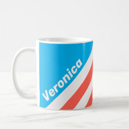 Caneca De Café Retro Light Sky Blue Stripes with Name