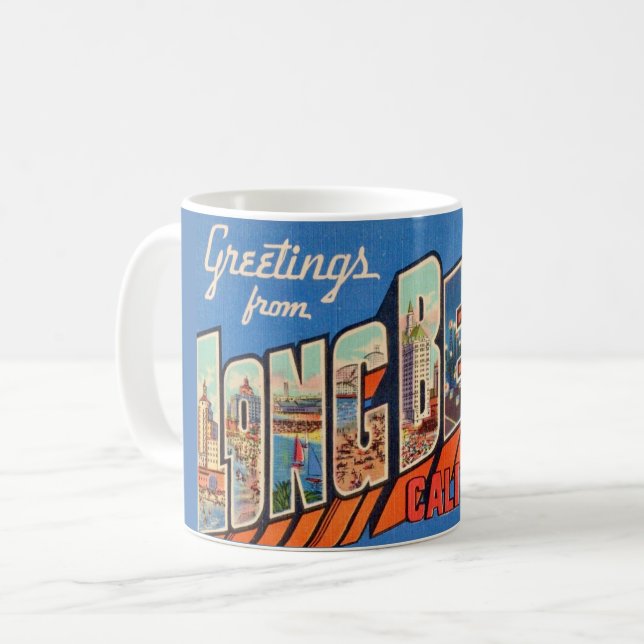 Caneca De Café Retro Long Beach, CA Greeting Mug (Frente Esquerda)