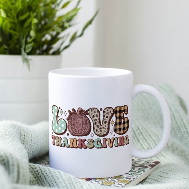 Caneca De Café Retro Love Ação de Graças Mug, Queda Ação de Graça (Criador carregado)