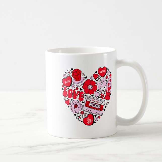 Caneca De Café Retro Love Valentines Day Xoxo Conversation Hearts (Direita)