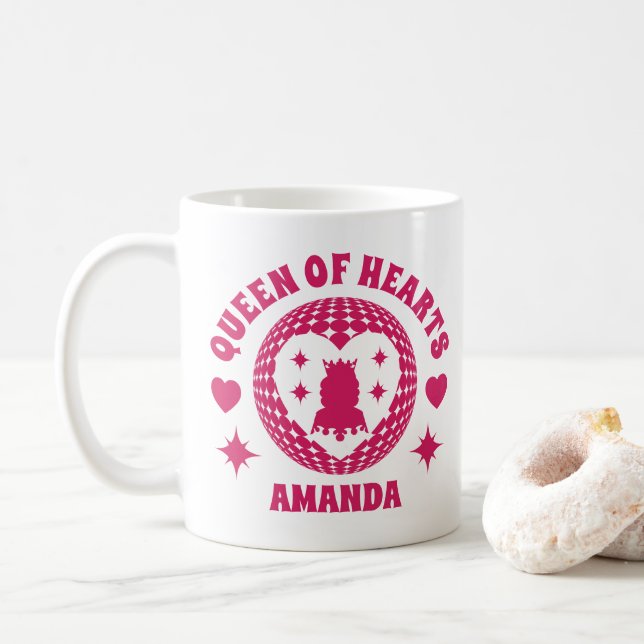 Caneca De Café Retro Magenta Rainha De Corações Personalizada (Com Donut)