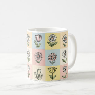 Caneca De Café Retro margarida Vermelho Rosa Azul Aqua Floral Ani