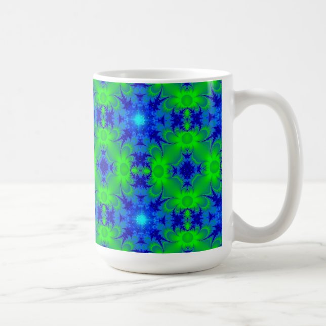 Caneca De Café Retro Margeriten u. Sterne Artdeco em grün blau (Direita)