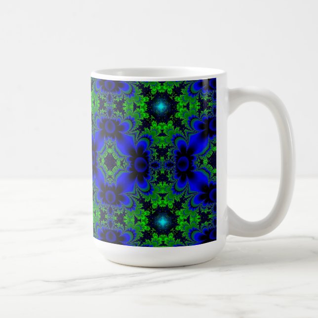 Caneca De Café Retro Margeriten u. Sterne Artdeco em grün blau (Direita)