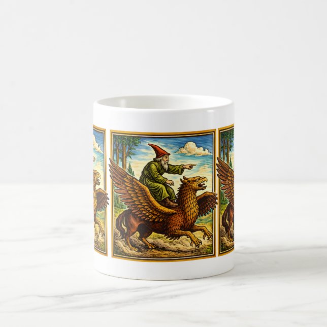 Caneca De Café Retro Medieval Snail Rider Fantasy Tee Postcard (Centro)