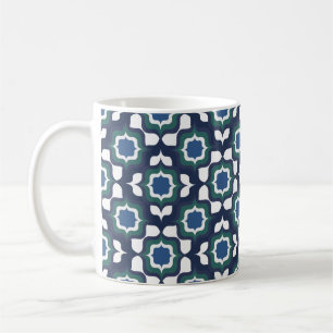 Caneca De Café Retro Mediterrâneo Azul Marinho Branco