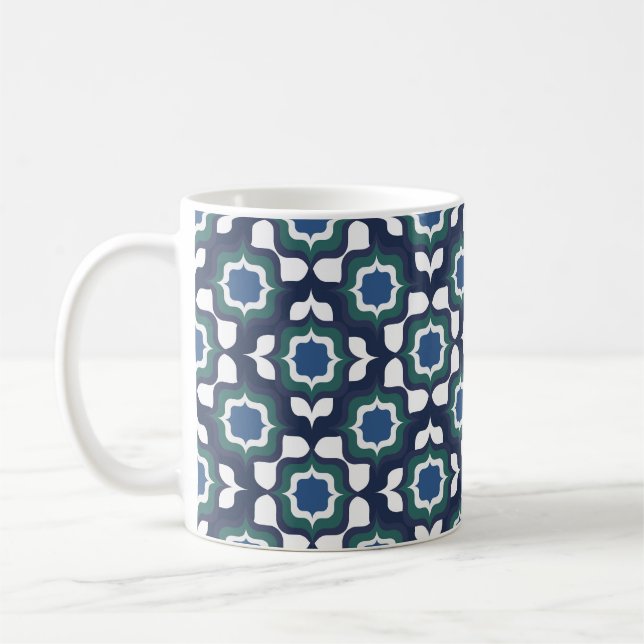Caneca De Café Retro Mediterrâneo Azul Marinho Branco (Esquerda)