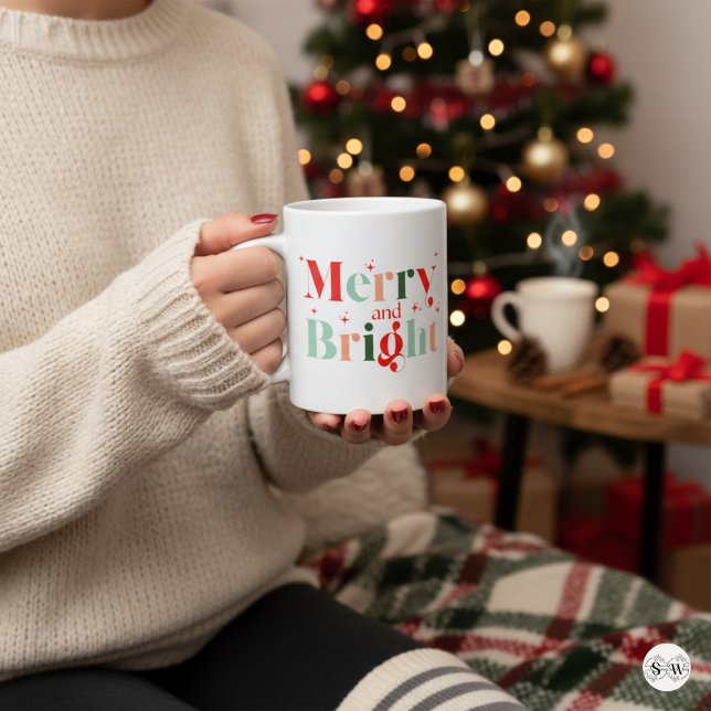 Caneca De Café Retro Merry and Bright Christmas (Criador carregado)