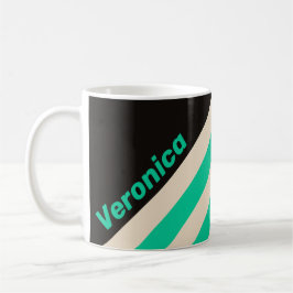 Caneca De Café Retro Midnight Mint Stripes with Name