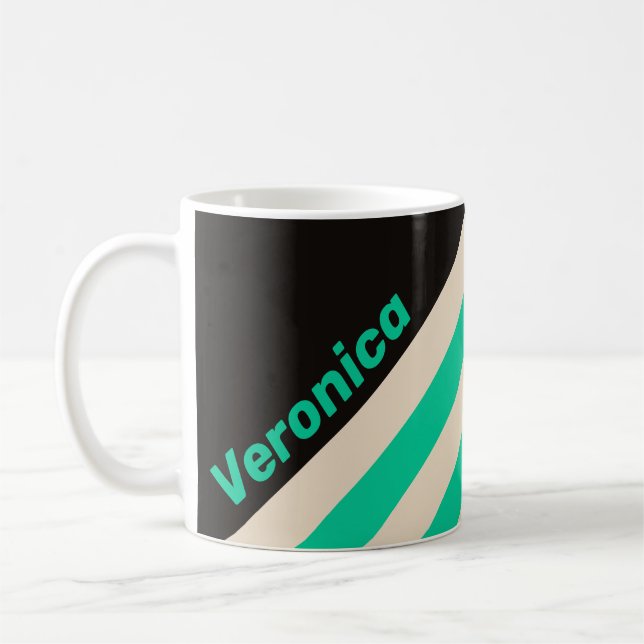 Caneca De Café Retro Midnight Mint Stripes with Name (Esquerda)