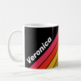 Caneca De Café Retro Midnight Rainbow Striped with Name