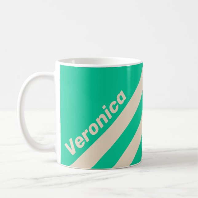 Caneca De Café Retro Mint Três Listras com Nome (Esquerda)