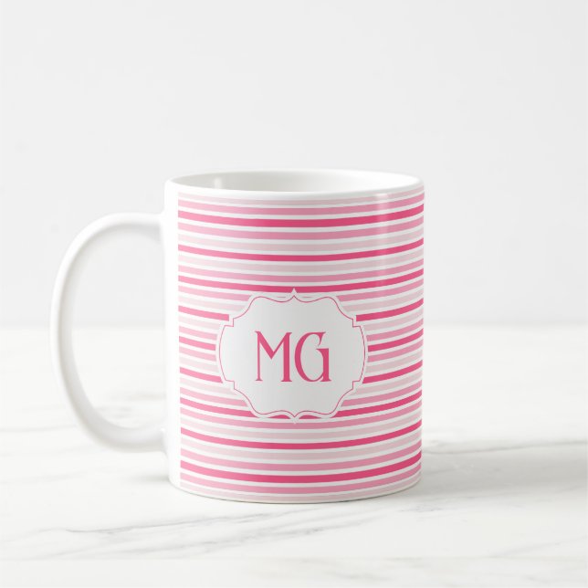 Caneca De Café Retro Monogrammed Minimalist Stripes (Esquerda)