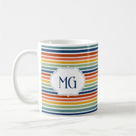 Caneca De Café Retro Monogrammed Minimalist Stripes