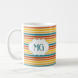 Caneca De Café Retro Monogrammed Minimalist Stripes
