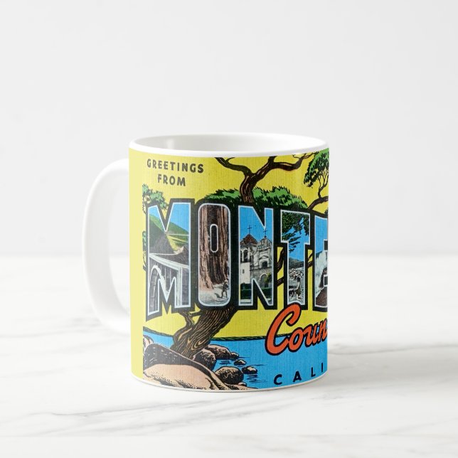 Caneca De Café Retro Monterey County CA Greeting Mug (Frente Esquerda)