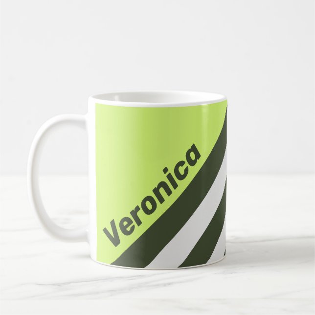 Caneca De Café Retro Moss Fade Stripes with Name (Esquerda)